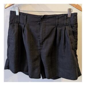 Banana Republic Pleated Linen Shorts Women's 8 Black High Rise Trouser Short
